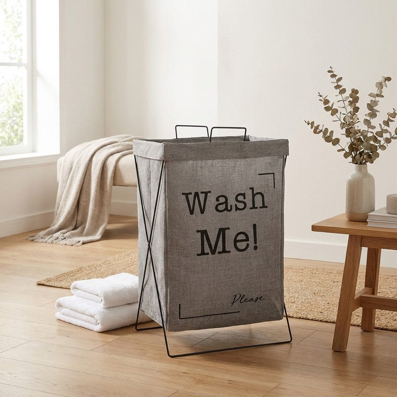 HomeWash (Metal,Fabric) Laundry Basket - Grey