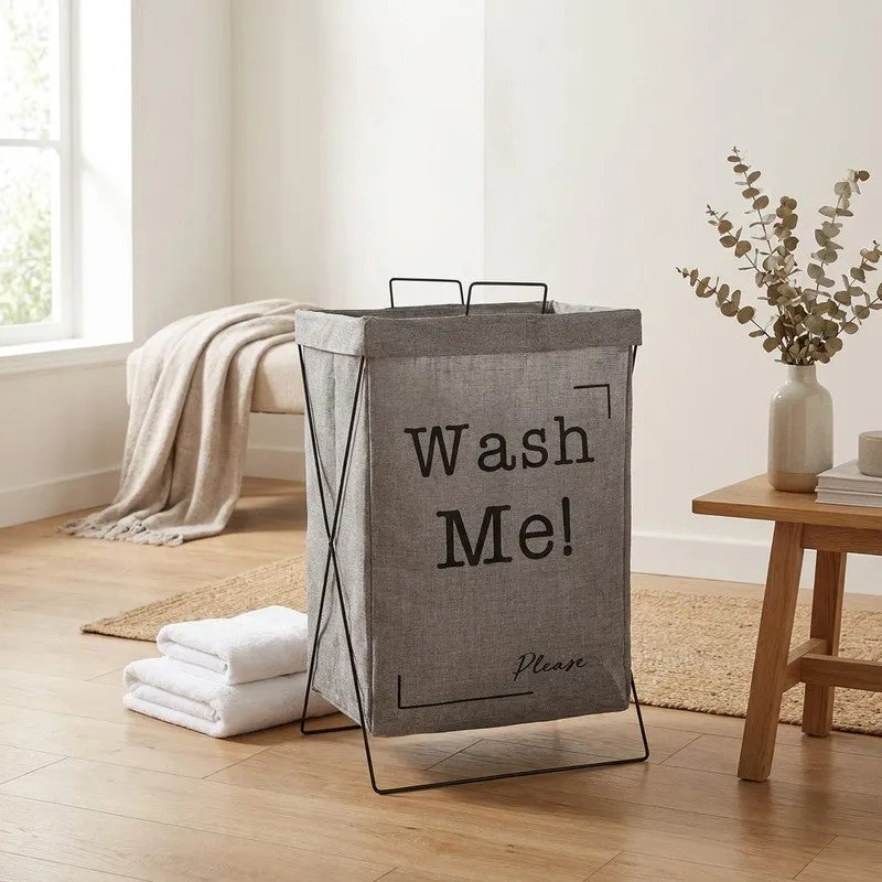HomeWash (Metal,Fabric) Laundry Basket - Grey media 1