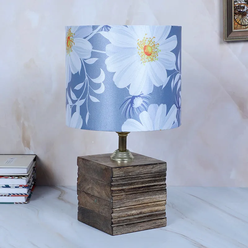 Daisy Blooms Cube Printed Mango Wood Table Lamp - White,Blue,Brown media 3