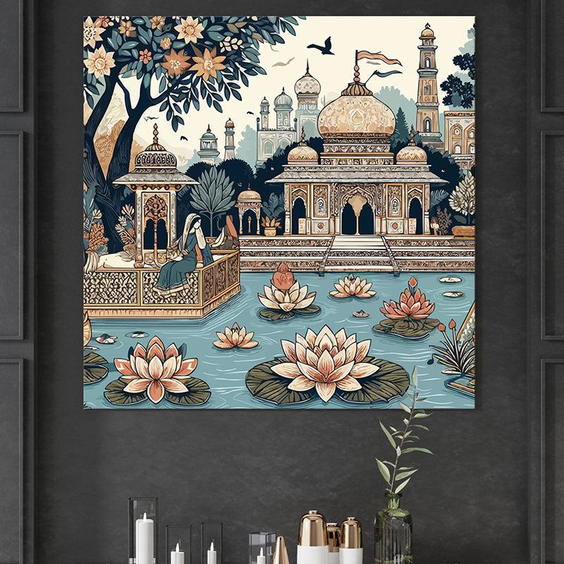Indian Palace with Lotus Bloom Wall Painting