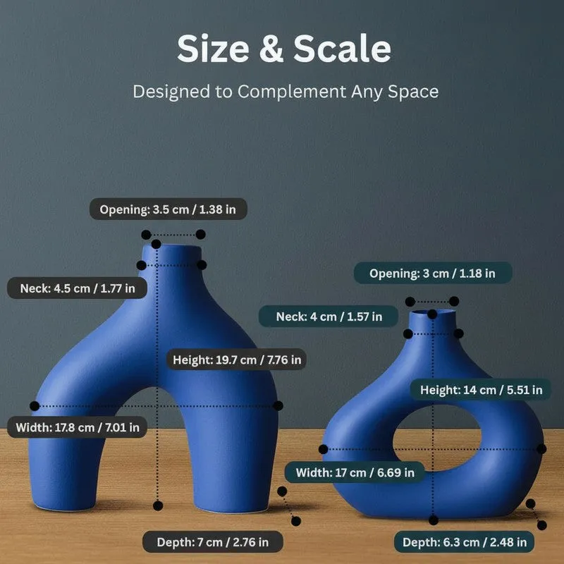 Noctra Sculptural Dual Ceramic Vase (Blue) - Set Of Two media 8