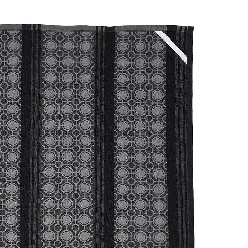 Close-up of black and grey geometric striped towel fabric