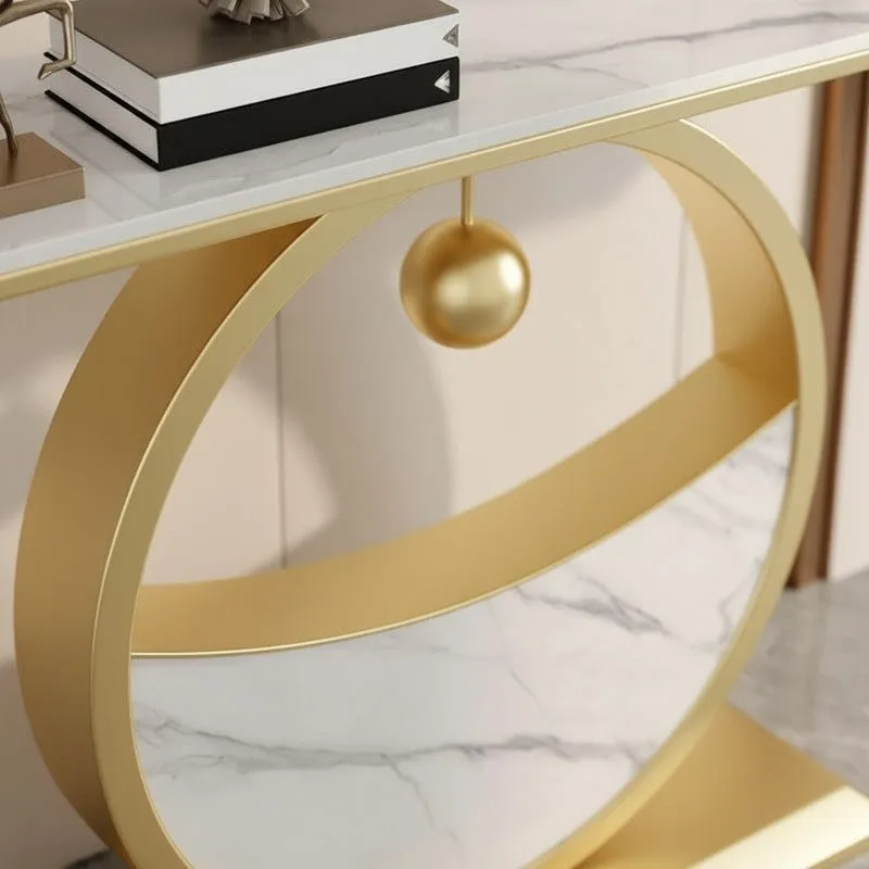 Circular Metal Console Table with Marble Top - Small media 3