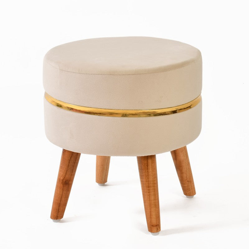 Classic Solid Velvet Ottoman - Beige media 3