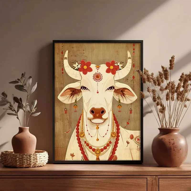 Sacred Cow Folk Art Canvas Wall Painting With Black Frame media 6
