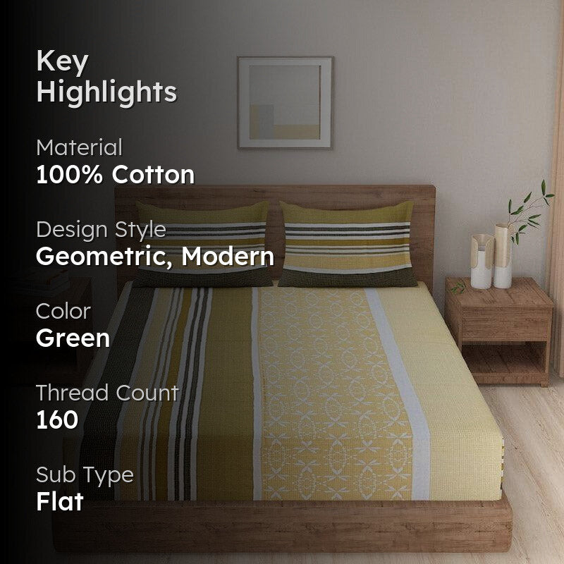 Swayam Amaresse Striped Cotton Bedsheet (Olive) - 160 TC media 2