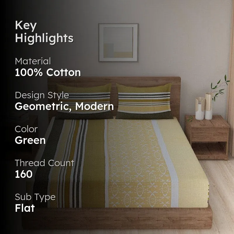 Swayam Amaresse Striped Cotton Bedsheet (Olive) - 160 TC media 2