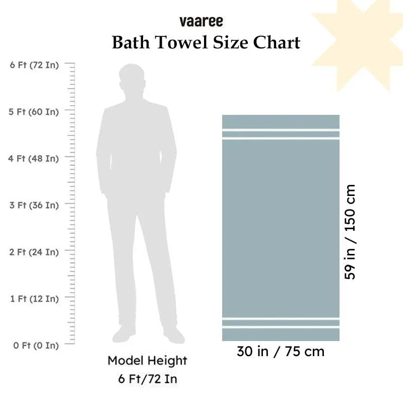 Bath towel size chart showing the 75 x 150 cm towel dimensions