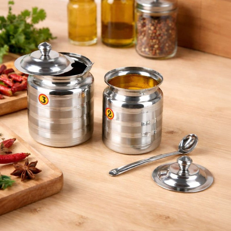 KitchenAura Steel Ghee Pot - Set Of Two