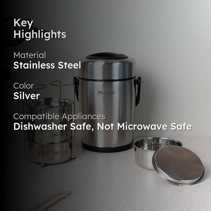 Cassa Insulated Lunch Box (Steel) 2500 ML - Two Piece Set image 2