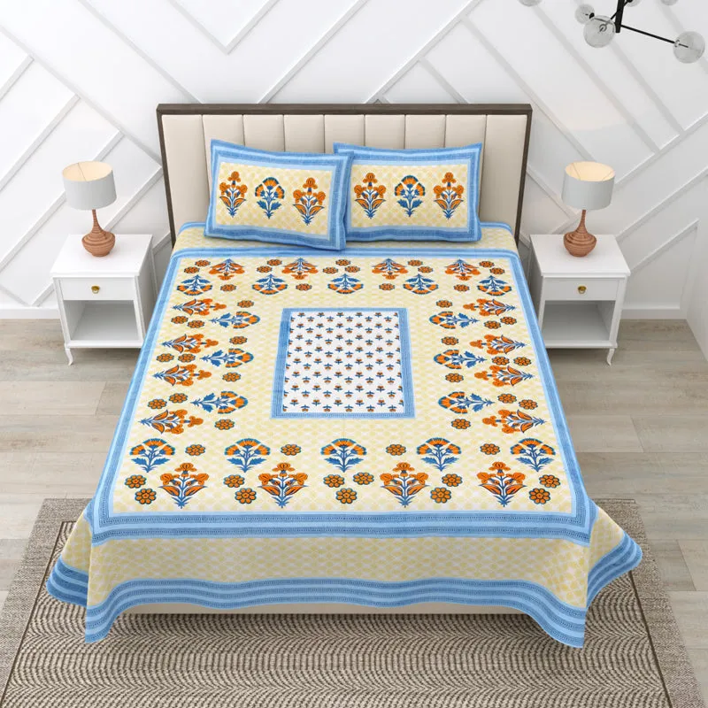Rangrez Rosette Cotton Bedsheet (Blue) - 180 TC media 3