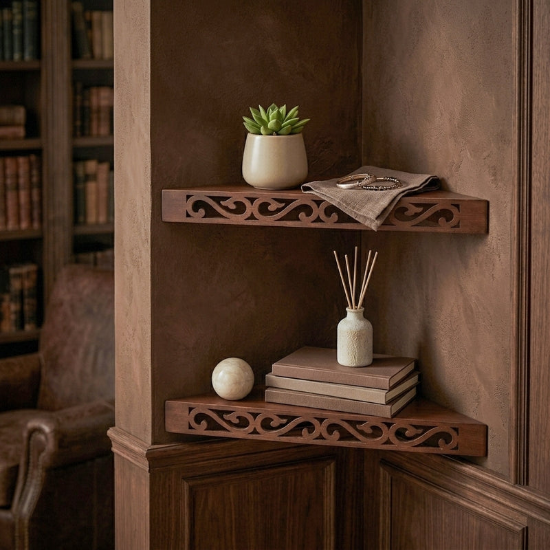 Delores Corner Floating Shelf (Brown) - Set Of Two media 4