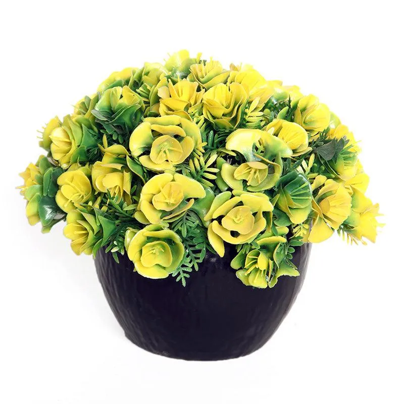 Faux Botanic Yellow Rose Plant With Black Plastic Pot media 6