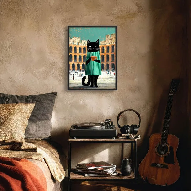 Prowling Black Cat Wall Painting With Frame media 6