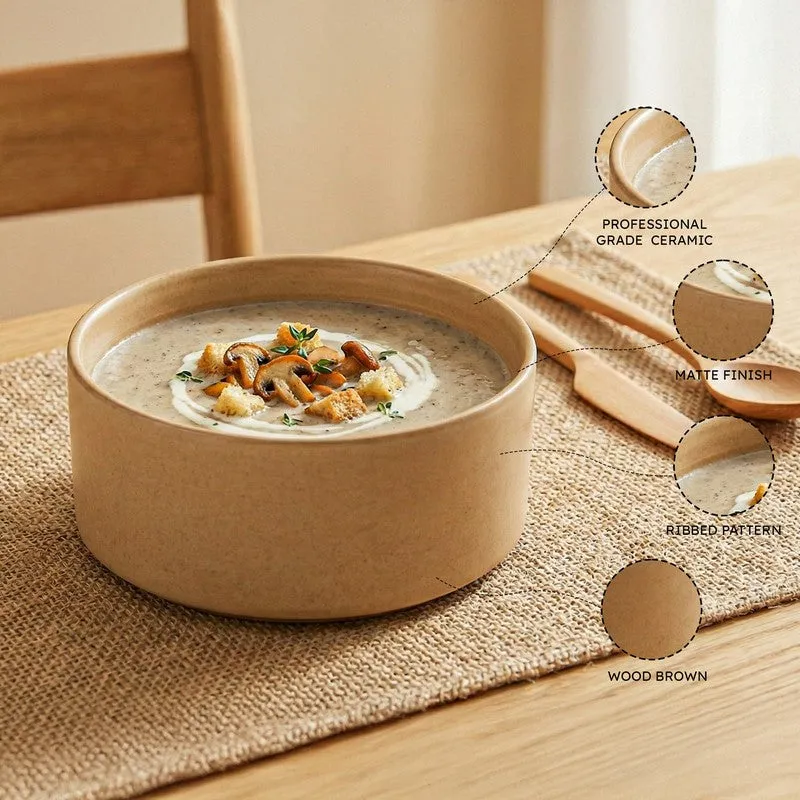 Whimsi Ceramic Soup Bowls (280 mL,Light Brown) - Set Of Four media 4