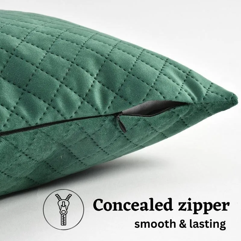 Orson Quilted Velvet Cushion Cover (Green) - Set Of Five media 3