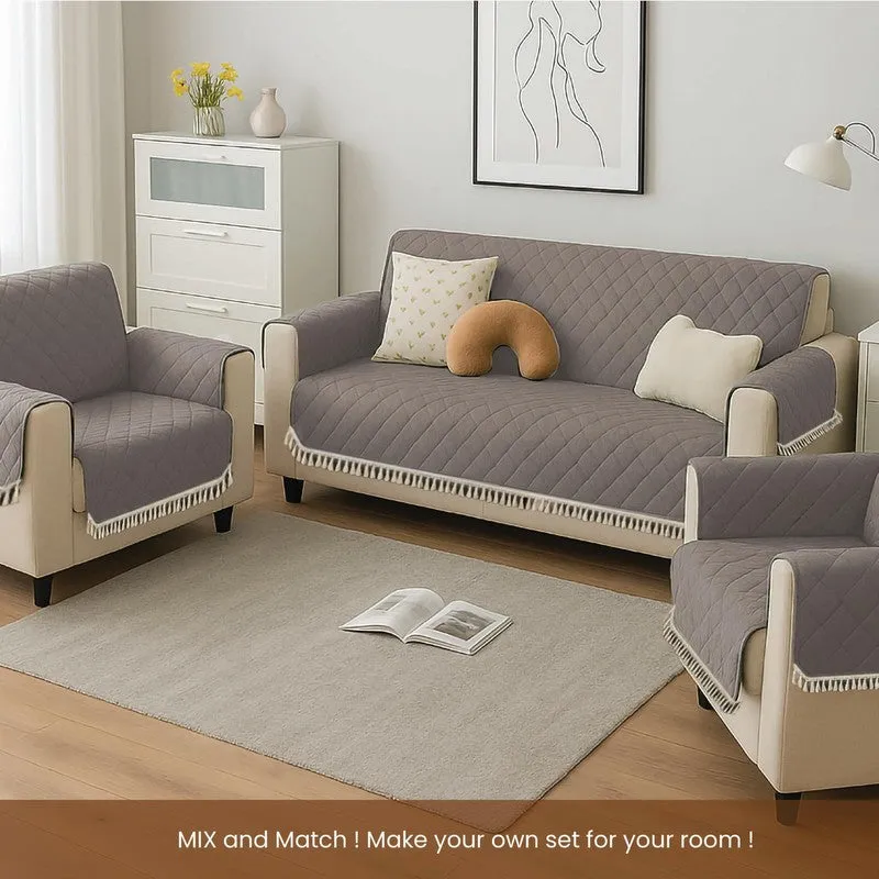 Urban Space Quilted Geometric Cotton Sofa Cover - Dark Brown media 3