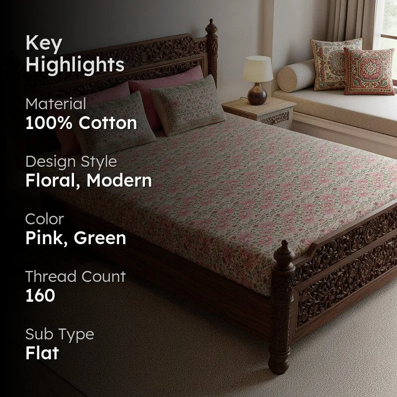 Aayushi Cotton Bedsheet (Pink) - 180 TC media 2