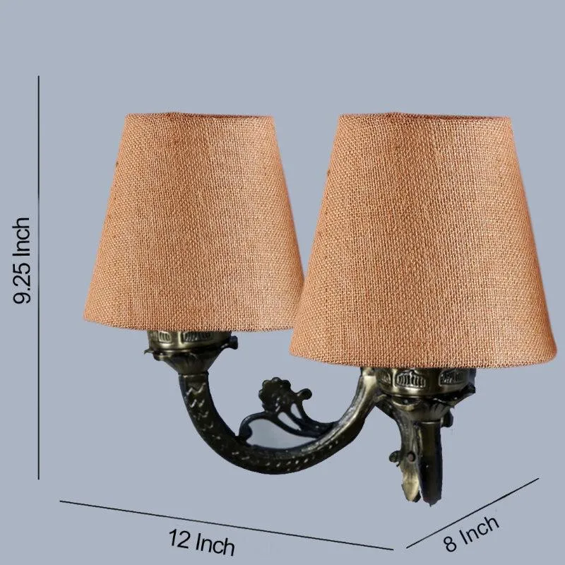 Vintage Conical Duo Fabric & Metal Wall Lamp - Beige media 5