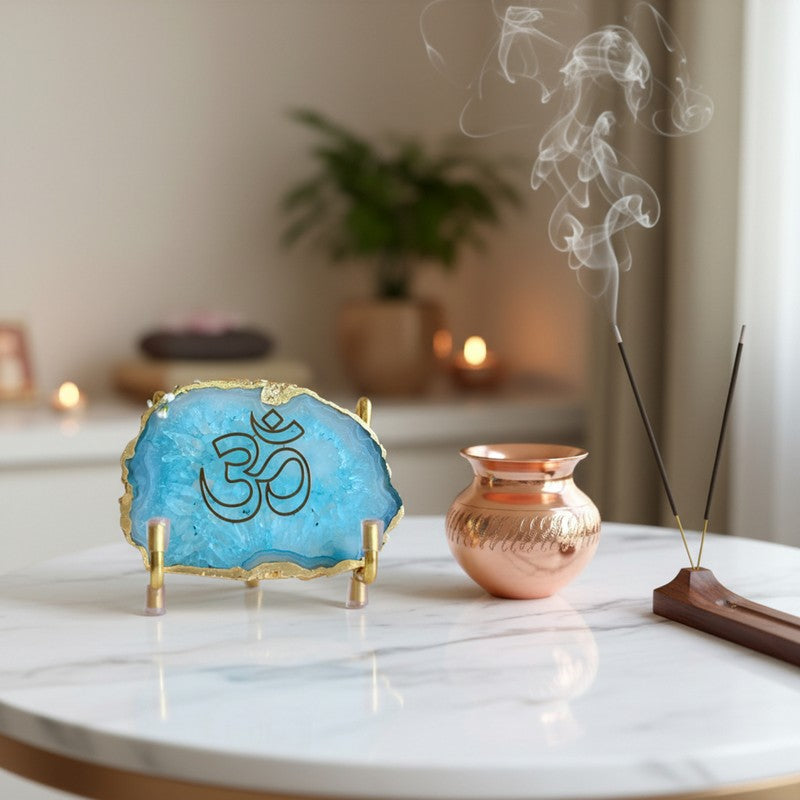 Om Handcrafted Agate Religious Accent - Turquoise media 3