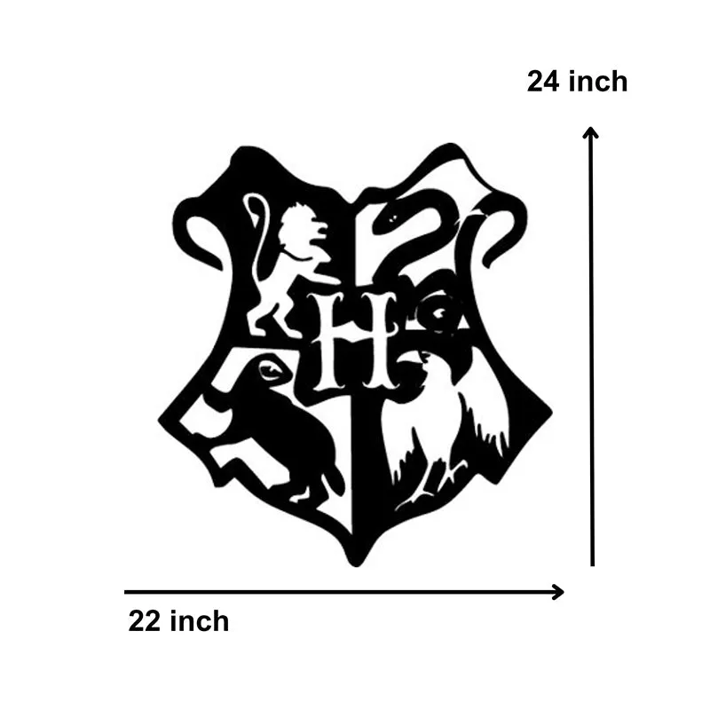 Black Hogwarts Houses wall accent shown at approximately 24 by 22 inches