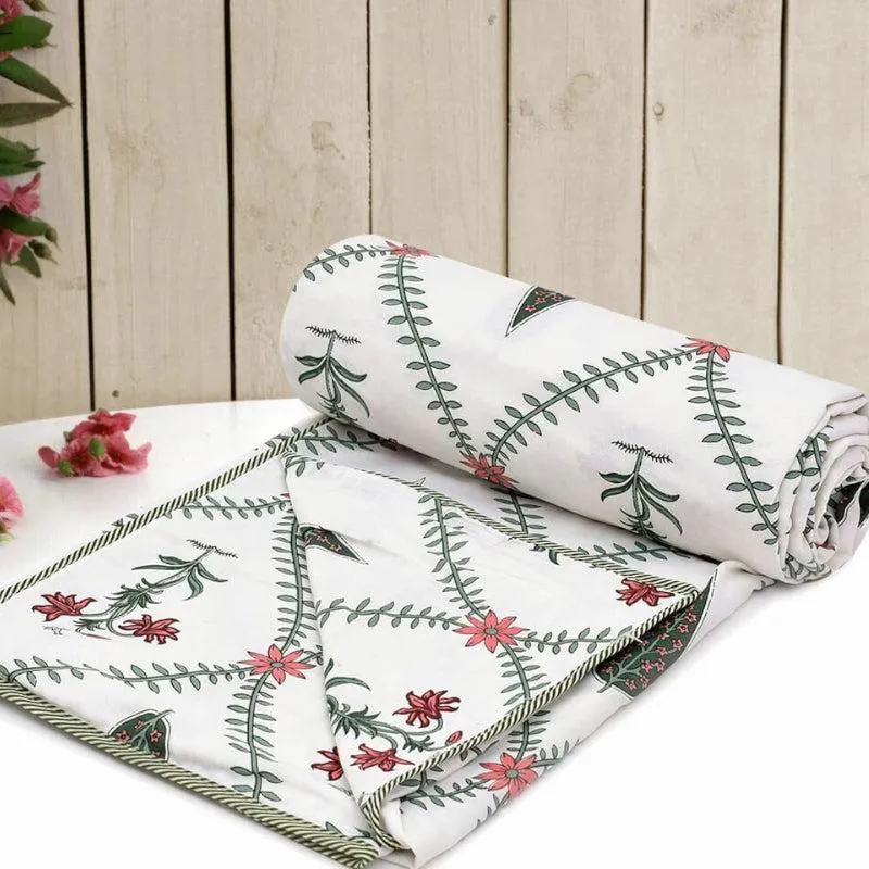 Falgun Ethnic Reversible Cotton Dohar (White & Pink)  - 180 GSM media 1
