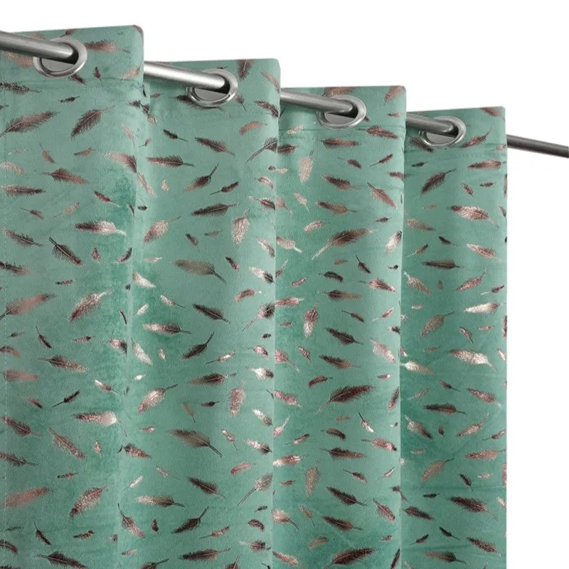 Shimmer Veil Printed Velvet Curtain - Sea Green,Gold media 3