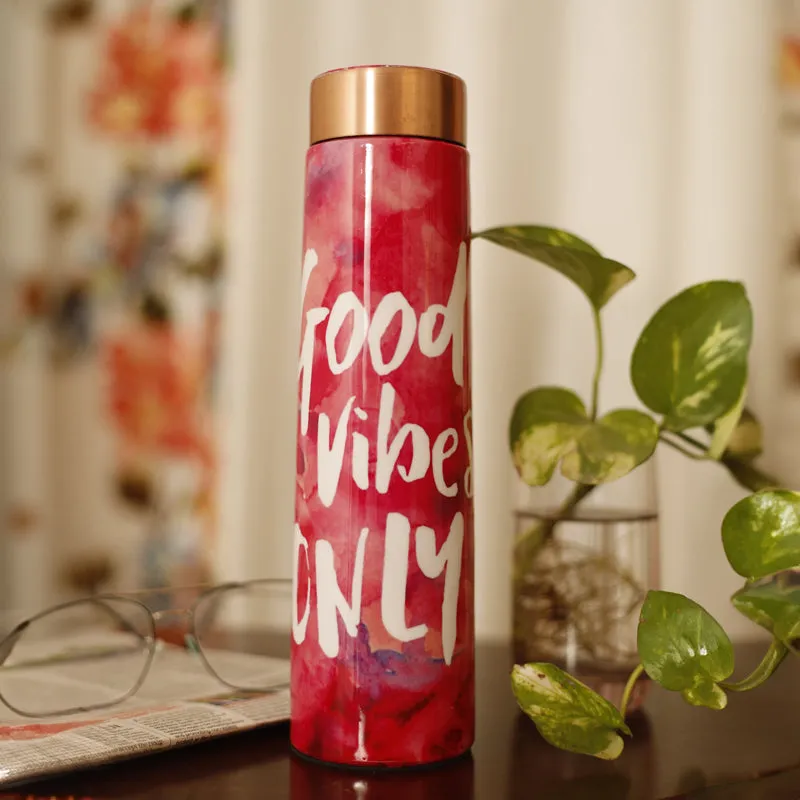 Pink Good Vibes Only Copper Water Bottle - 950 mL media 1