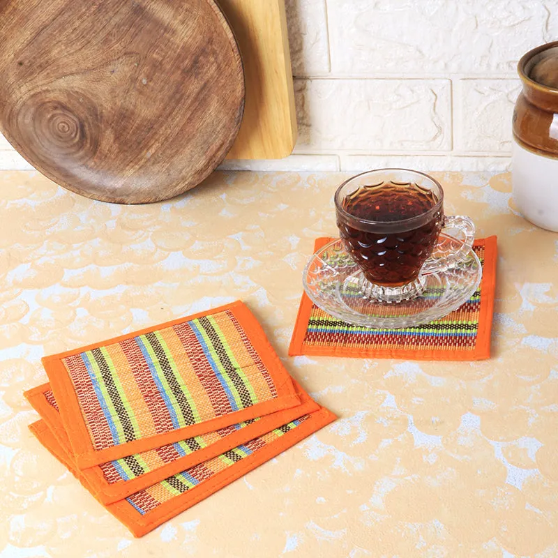 Chequered Zen Bamboo Coaster (Orange) - Set Of Four media 3