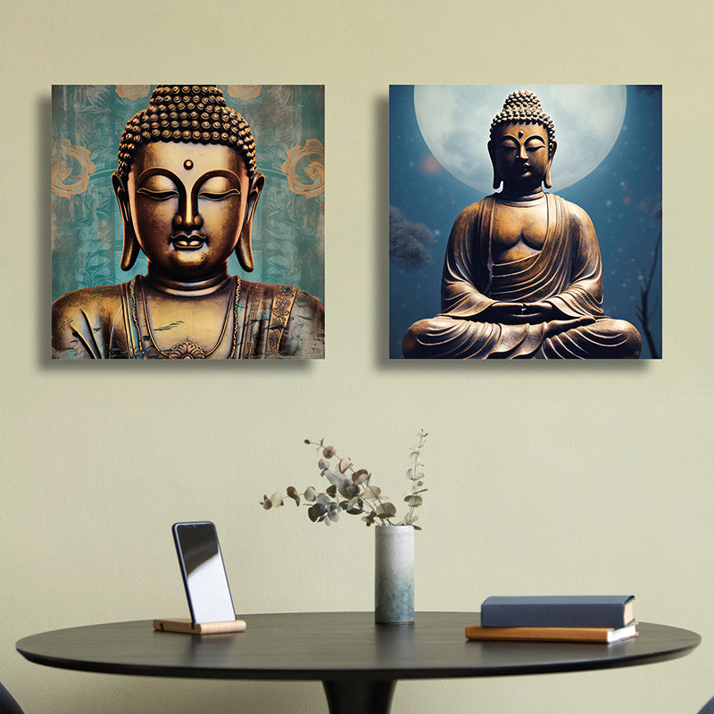 Moonlit Buddha Canvas Wall Art - Set Of Two