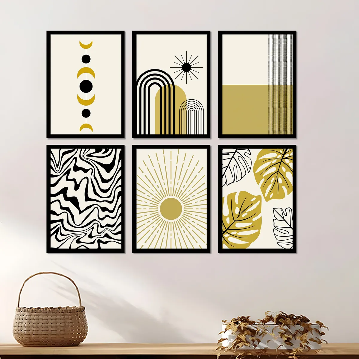 Solvia Sun Inspired Abstract Wall Painting With Frame - Set Of Six media 6