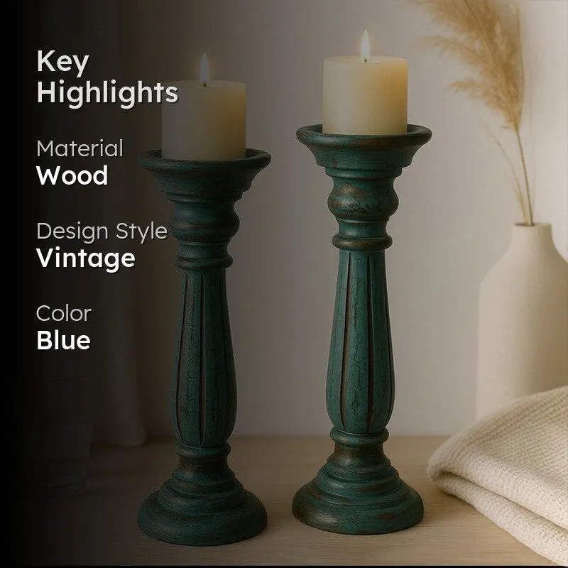 Oceane Wooden Tall Candle Stand - Set Of Two media 2