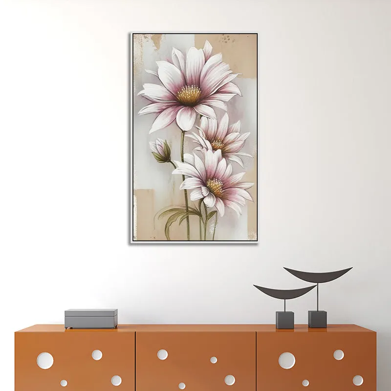 Blushing Daisy Floral Canvas Wall Painting With Frame - Black media 1