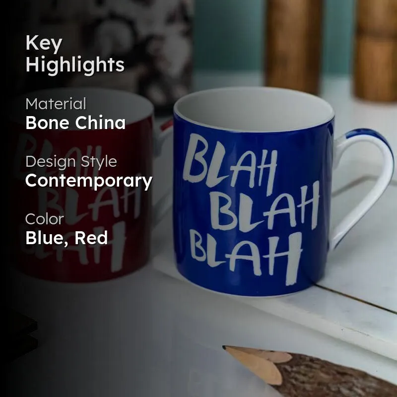 Blah Bone China Coffee Mug (350 mL Each) - Set of Two media 2