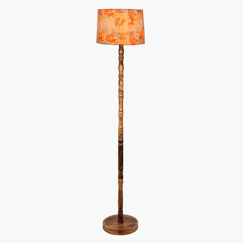 Botanical Charm Wooden Floor Lamp - Brown & Orange media 3