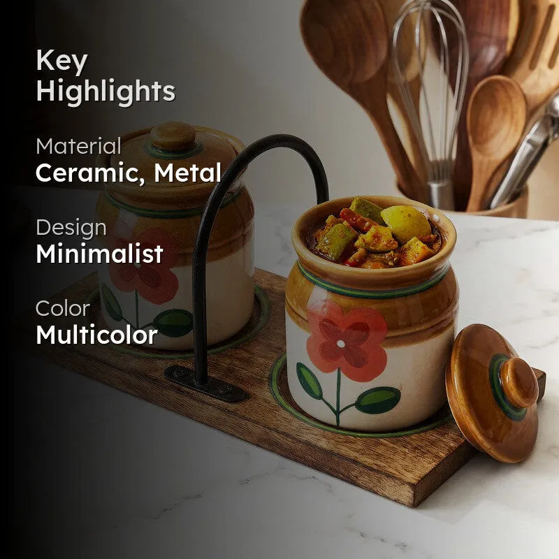 Achaari Ceramic Jar with Stand -Three Piece Set media 2