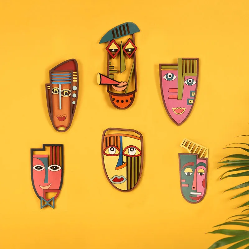 Kanjari Mask Wooden Wall Accent - Set of Six media 1