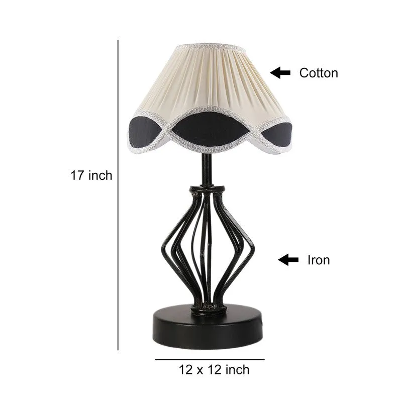 Aurevien Cotton Table Lamp With Wooden Base - Ivory media 9