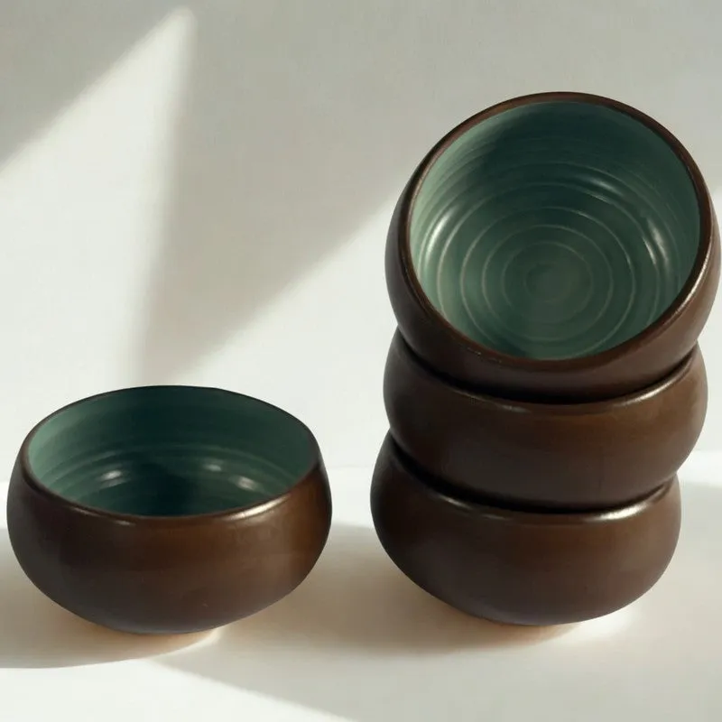 Chestnut Handcrafted Ceramic Dip Bowls (Brown,150 mL) - Set Of Four media 4