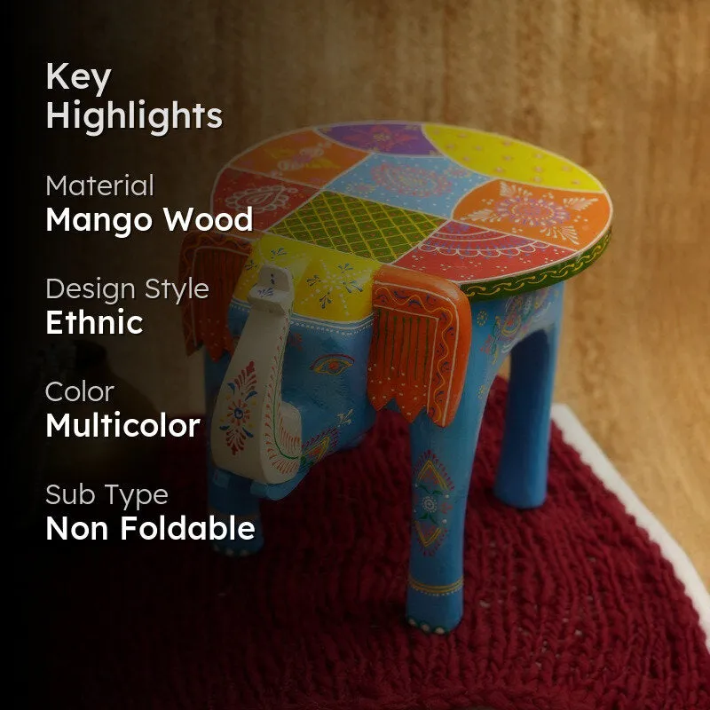 Kivra Ethnic Painted Mango Wood Stool media 2