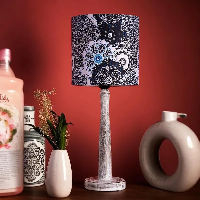Vivid Blue With Wooden Pillar Fabric Table Lamp - Multicolor media 3