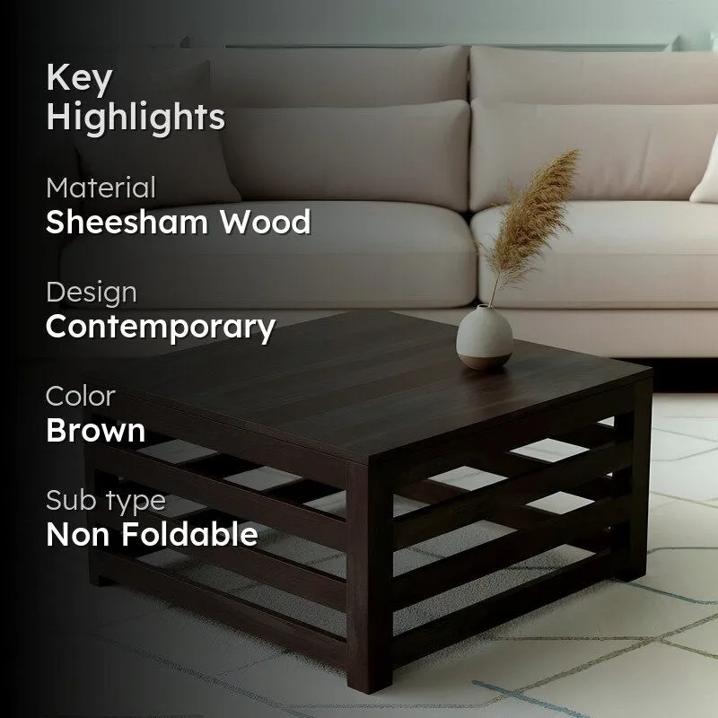 Qervo Sheesham Wooden Center Table - Natural Brown media 2