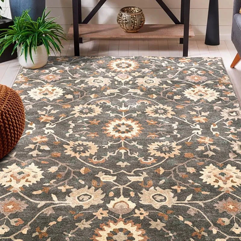 Erinyes Hand Tufted Ethnic Wool & Nylon Carpet - Dark Grey media 7
