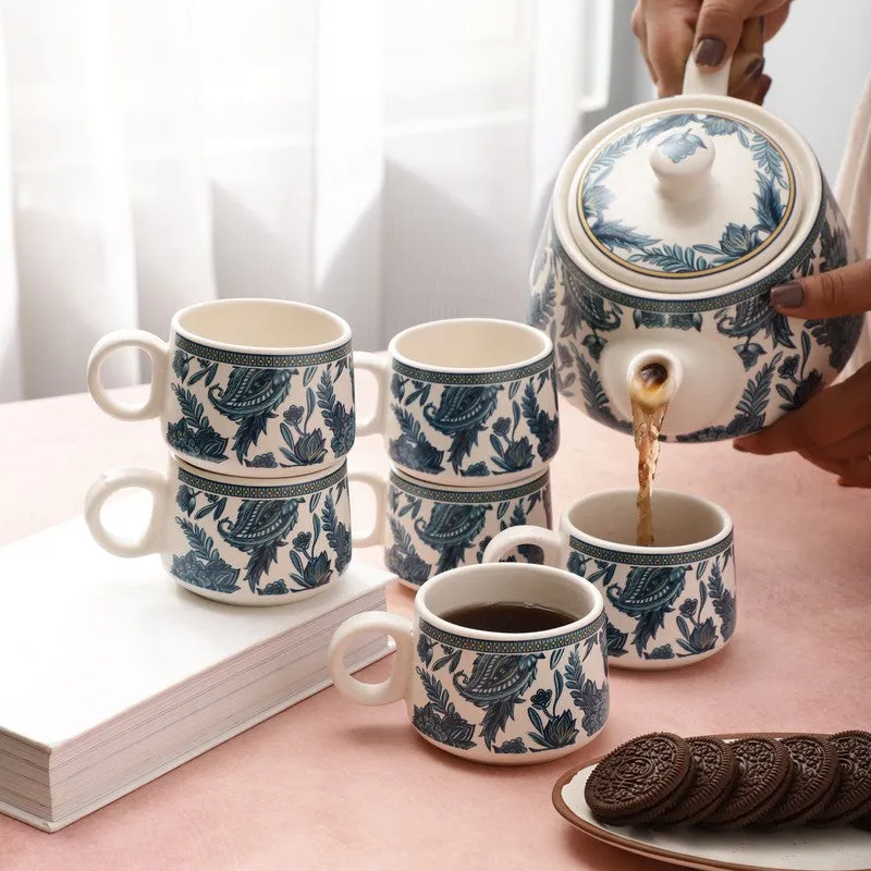 Indiblue Stoneware Tea Pot Set - Seven Piece Set media 1