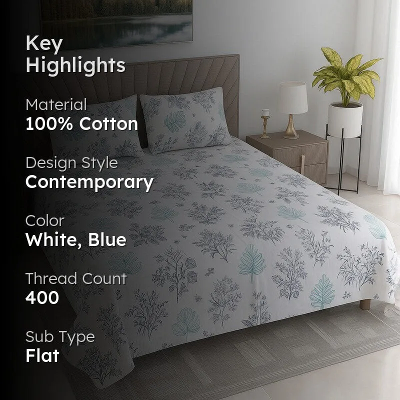 Bloom Veil Cotton Bedsheets (Blue) - 400 TC media 2