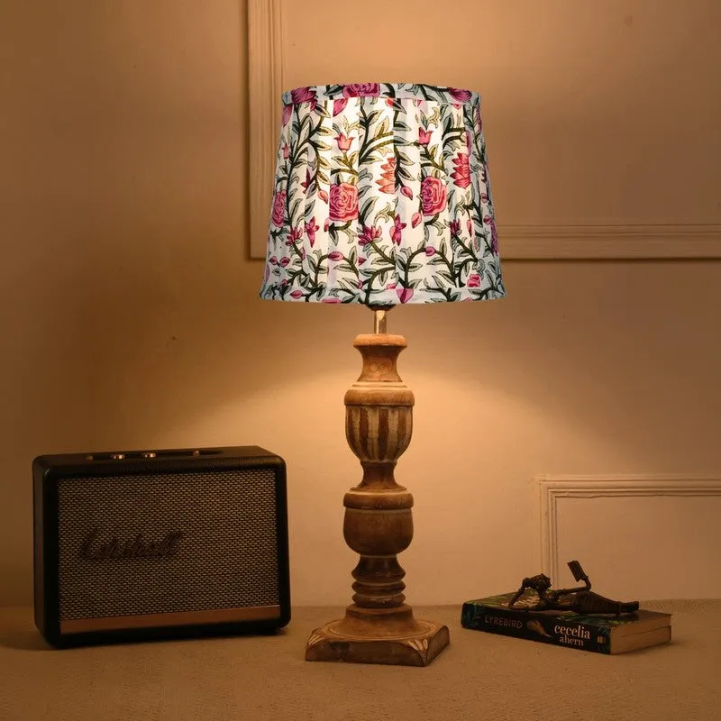 Vintage Wooden Base Cotton Table Lamp - Multicolor media 1