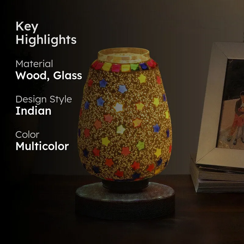 Glisso Glass Table Lamp With Wooden Base - Multicolor media 2