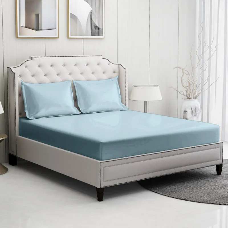 Plusherie Solid Cotton Bedsheet (Ice Blue ) - 600 TC media 3