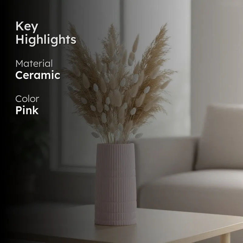 Blush Ribbed Ceramic Vase media 2