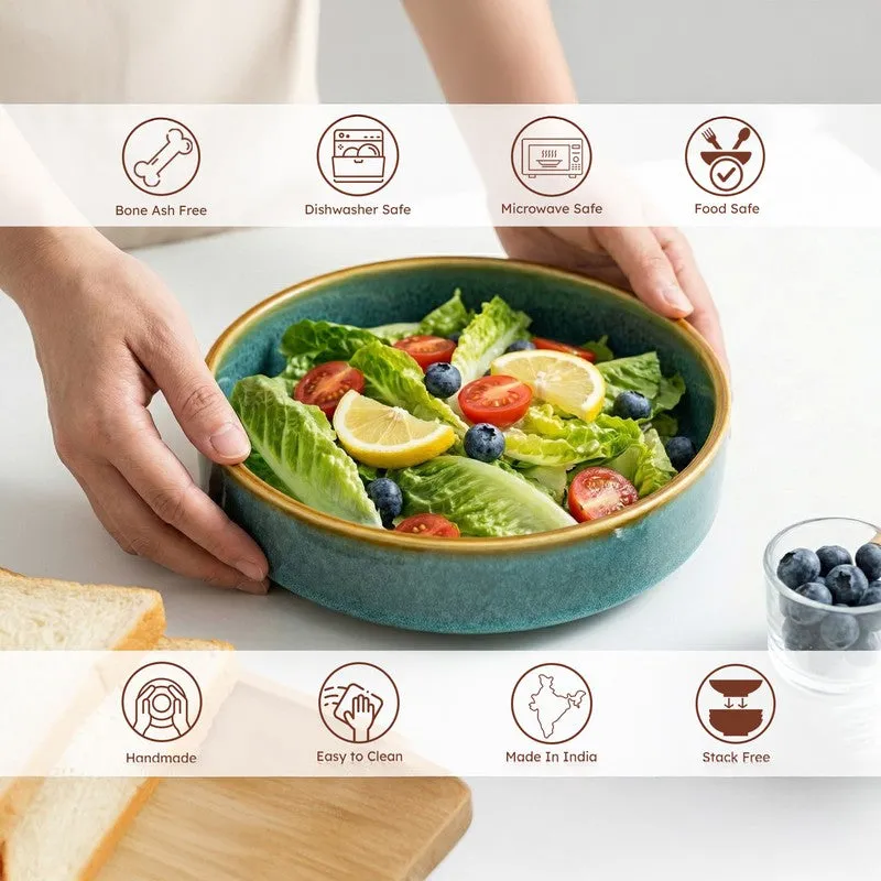 Whimsi Ceramic Salad Bowl (600 mL,Light Green) - Set Of Two media 5